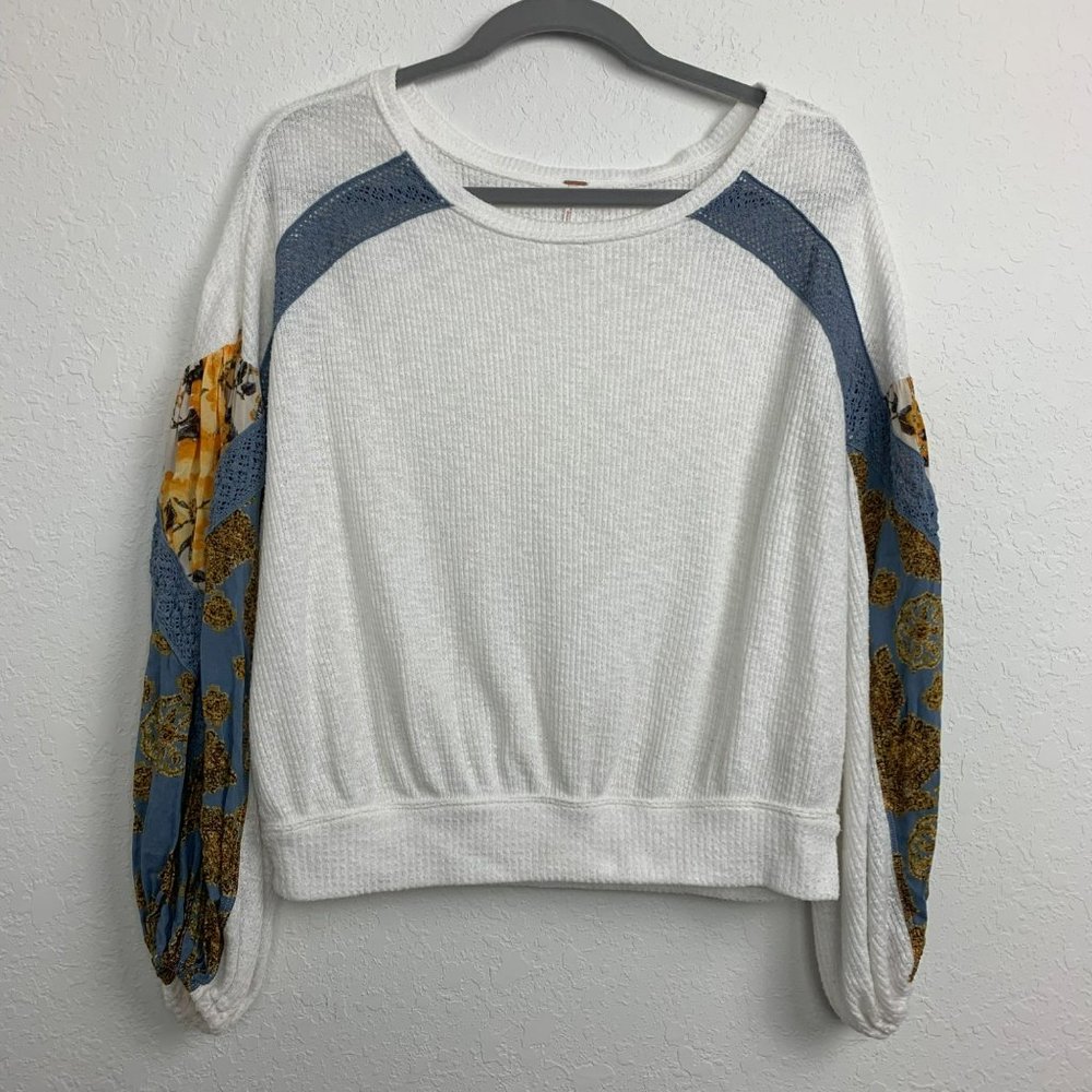 Free People Small Thermal Waffle Knit Top Oversized Slouch Hippie Boho - Picture 4 of 5